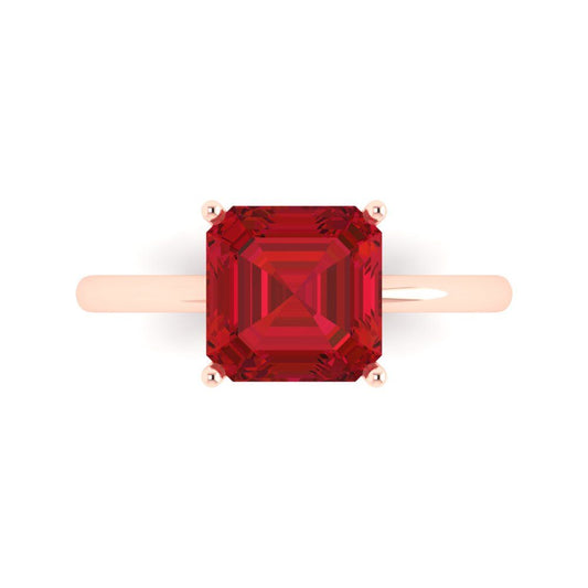 2.5 cttw Simulated Ruby Solitaire  Engagement Ring - Solid Rose Gold (VVS1, Asscher Cut,8.0mm)