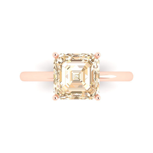 2.5 cttw Natural Morganite Solitaire  Engagement Ring - Solid Rose Gold (VVS1, Asscher Cut,8.0mm)