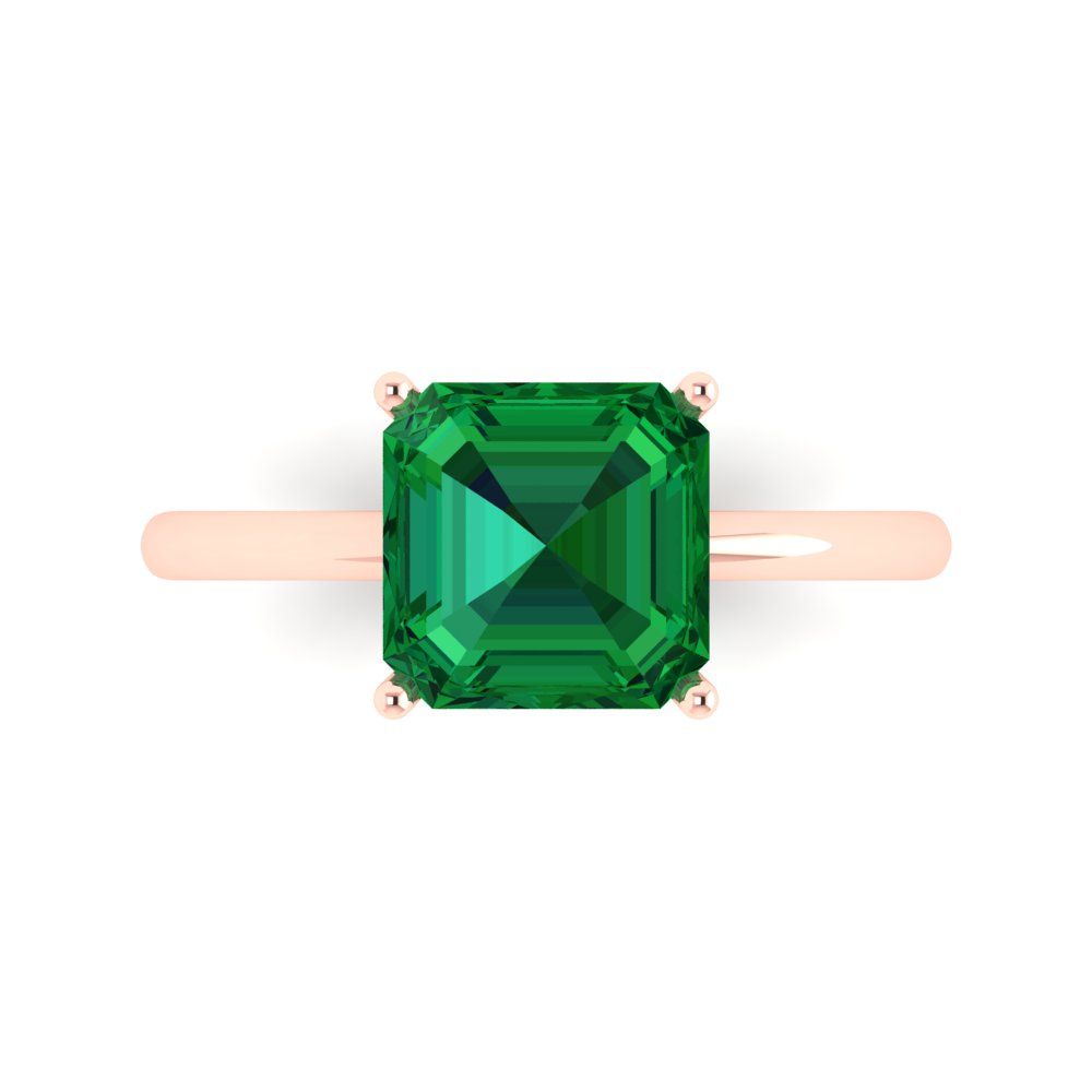 2.5 cttw Simulated Emerald Solitaire  Engagement Ring - Solid Gold (Asscher Cut,8.0mm)