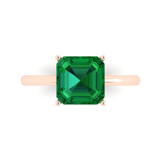 2.5 cttw Simulated Emerald Solitaire  Engagement Ring - Solid Rose Gold (VVS1, Asscher Cut,8.0mm)