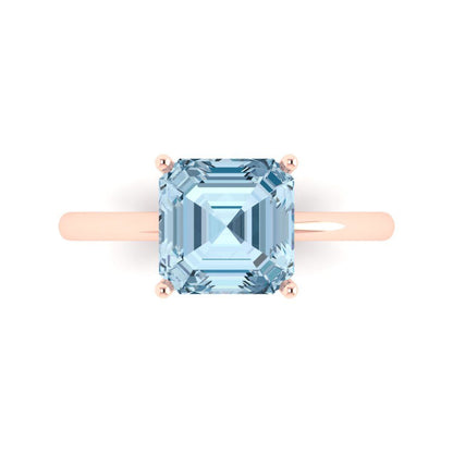 2.5 cttw Natural Aquamarine Solitaire  Engagement Ring - Solid Gold (Asscher Cut,8.0mm)