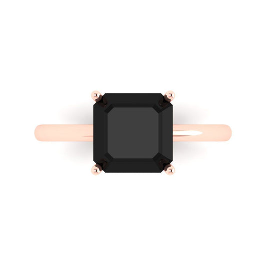 2.5 cttw Natural Onyx Solitaire  Engagement Ring - Solid Rose Gold (VVS1, Asscher Cut,8.0mm)