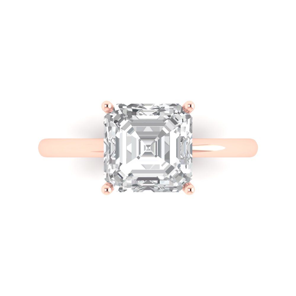 2.5 cttw White Sapphire Solitaire  Engagement Ring - Solid Rose Gold (VVS1, Asscher Cut,8.0mm)