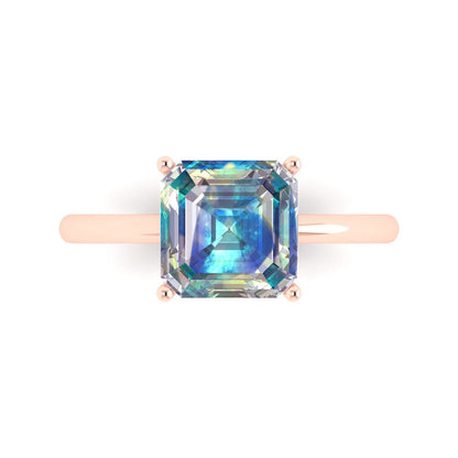 2.5 cttw Blue Moissanite Solitaire  Engagement Ring - Solid Gold (Asscher Cut,8.0mm)