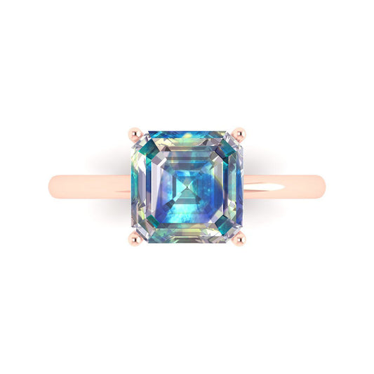 2.5 cttw Blue Moissanite Solitaire  Engagement Ring - Solid Rose Gold (VVS1, Asscher Cut,8.0mm)