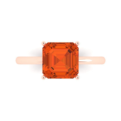 2.5 cttw Zirconia Simulated Red Diamond Solitaire  Engagement Ring - Solid Gold (VVS1, Asscher Cut,8.0mm)