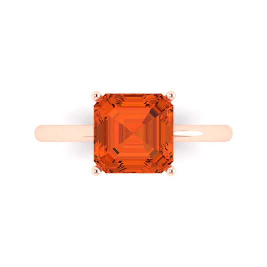 2.5 cttw Zirconia Simulated Red Diamond Solitaire  Engagement Ring - Solid Rose Gold (VVS1, Asscher Cut,8.0mm)