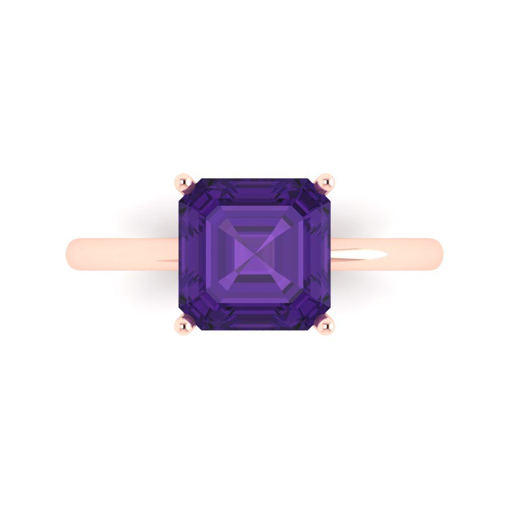 2.5 cttw Natural Amethyst Solitaire  Engagement Ring - Solid Gold (Asscher Cut,8.0mm)