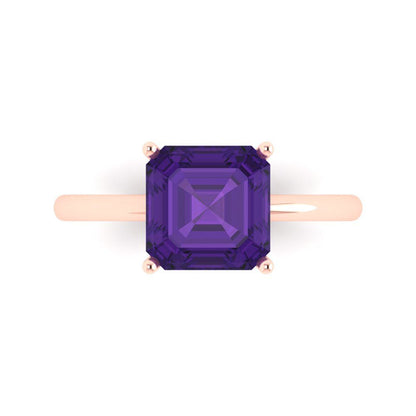 2.5 cttw Natural Amethyst Solitaire  Engagement Ring - Solid Gold (Asscher Cut,8.0mm)