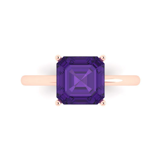 2.5 cttw Natural Amethyst Solitaire  Engagement Ring - Solid Rose Gold (VVS1, Asscher Cut,8.0mm)