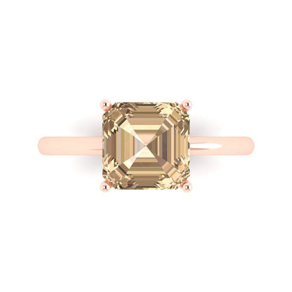 2.5 cttw Yellow Moissanite Solitaire  Engagement Ring - Solid Gold (Asscher Cut,8.0mm)