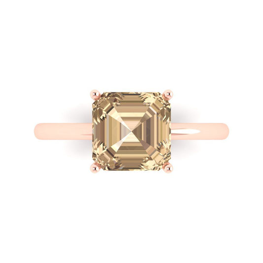 2.5 cttw Yellow Moissanite Solitaire  Engagement Ring - Solid Rose Gold (VVS1, Asscher Cut,8.0mm)