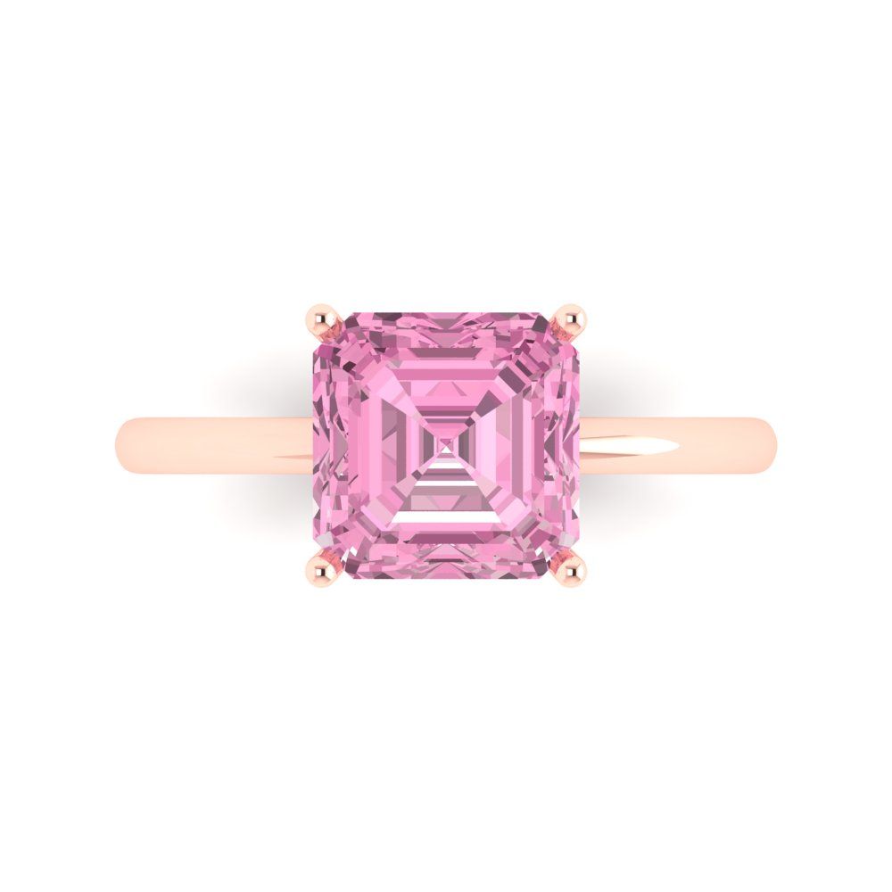 2.5 cttw Zirconia Simulated Pink Diamond Solitaire  Engagement Ring - Solid Rose Gold (VVS1, Asscher Cut,8.0mm)