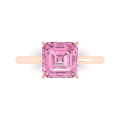 2.5 cttw Zirconia Simulated Pink Diamond Solitaire  Engagement Ring - Solid Rose Gold (VVS1, Asscher Cut,8.0mm)