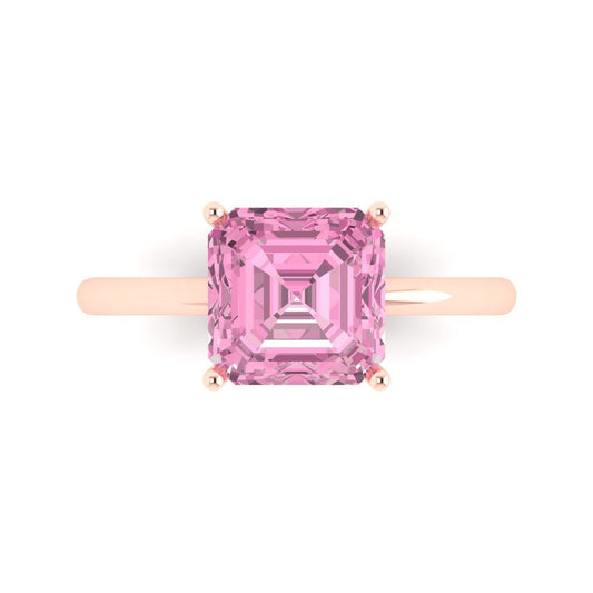 2.5 cttw Zirconia Simulated Pink Diamond Solitaire  Engagement Ring - Solid Rose Gold (VVS1, Asscher Cut,8.0mm)