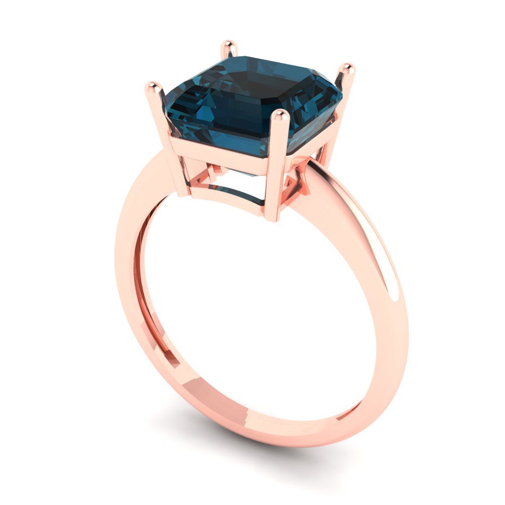 2.5 cttw Natural London Blue Topaz Solitaire  Engagement Ring - Solid Gold (Asscher Cut,8.0mm)