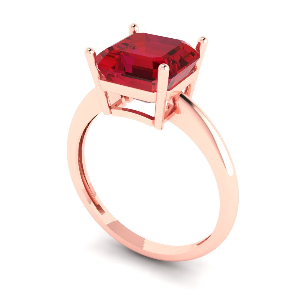 2.5 cttw Simulated Ruby Solitaire  Engagement Ring - Solid Rose Gold (VVS1, Asscher Cut,8.0mm)