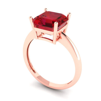 2.5 cttw Simulated Ruby Solitaire  Engagement Ring - Solid Rose Gold (VVS1, Asscher Cut,8.0mm)