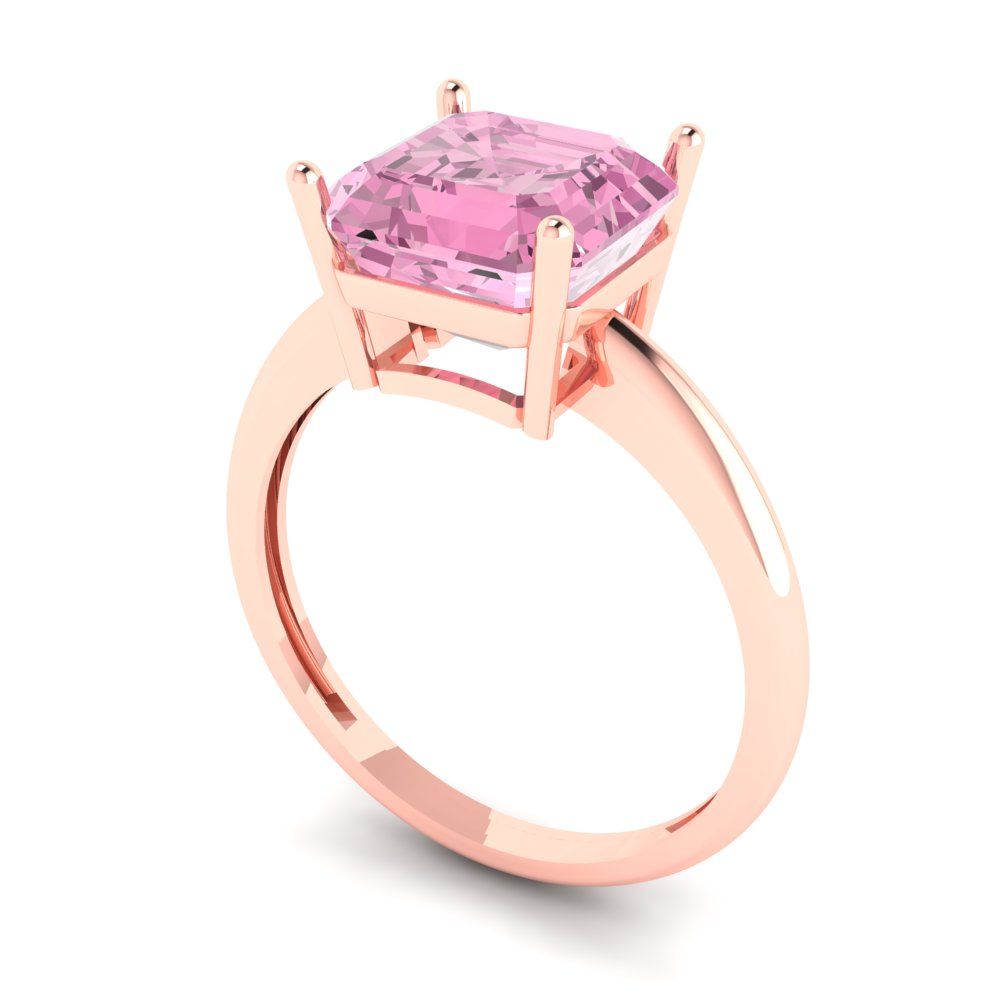 2.5 cttw Zirconia Simulated Pink Diamond Solitaire  Engagement Ring - Solid Rose Gold (VVS1, Asscher Cut,8.0mm)