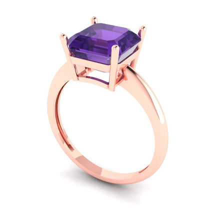 2.5 cttw Natural Amethyst Solitaire  Engagement Ring - Solid Gold (Asscher Cut,8.0mm)