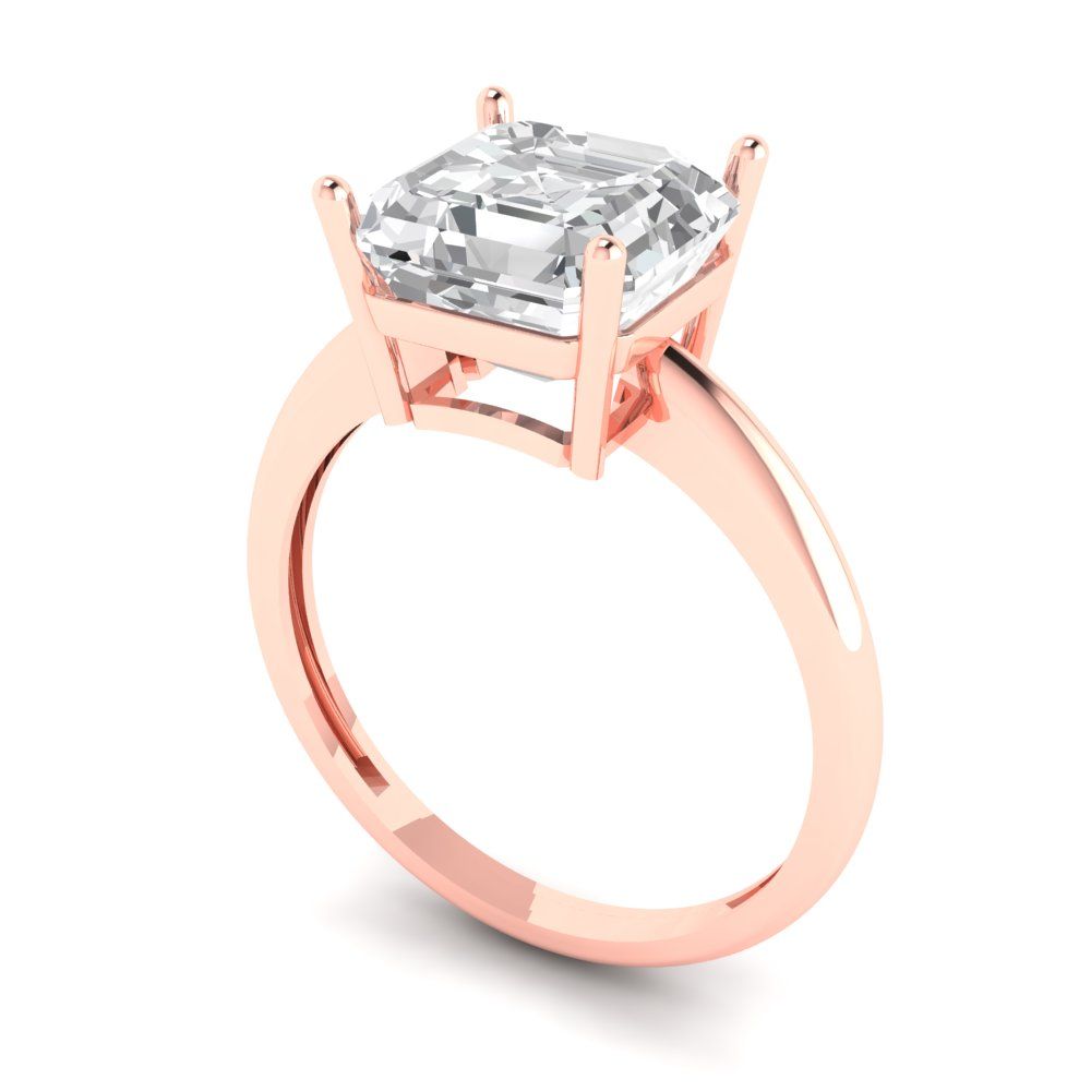 2.5 cttw White Sapphire Solitaire  Engagement Ring - Solid Rose Gold (VVS1, Asscher Cut,8.0mm)
