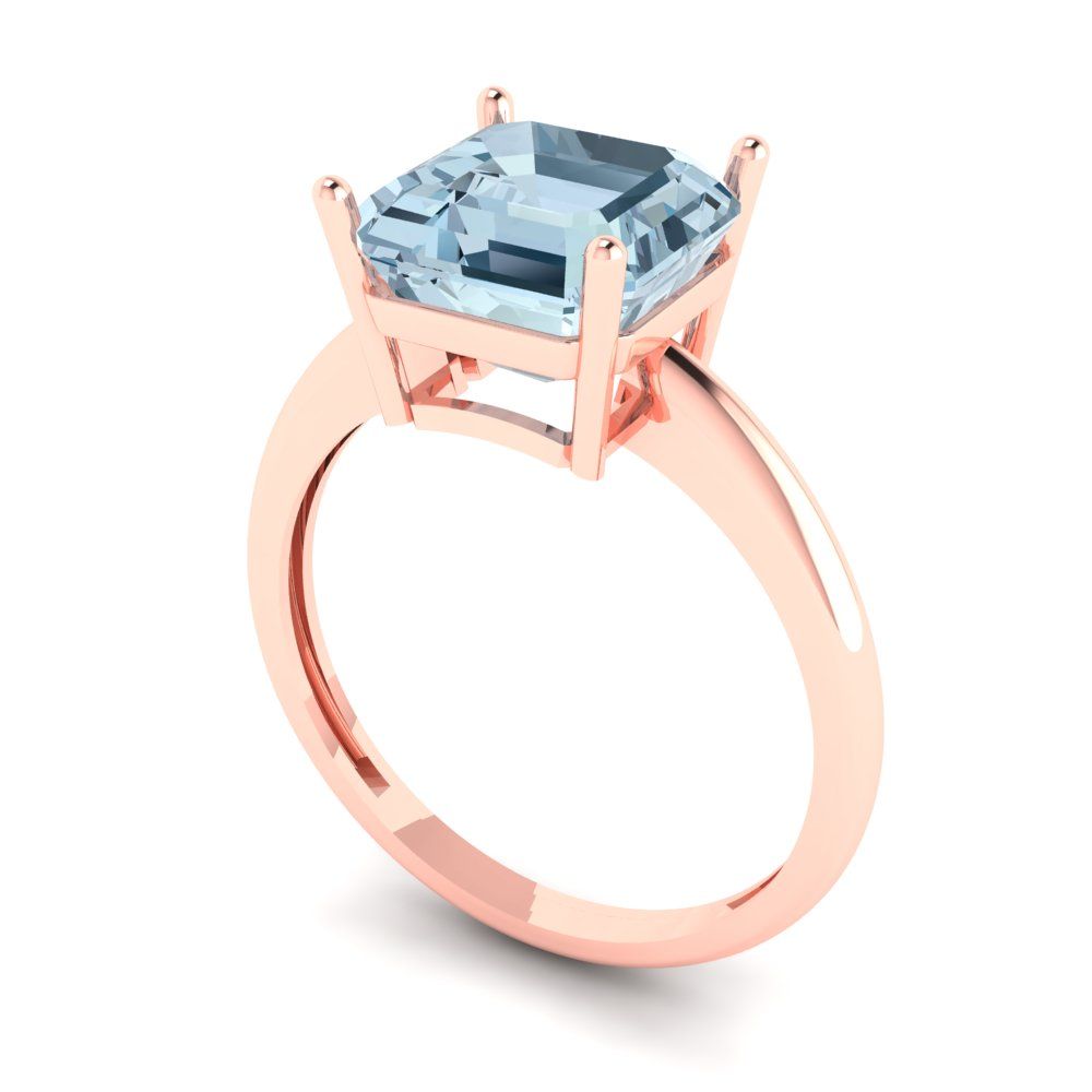 2.5 cttw Zirconia Simulated Blue Diamond Solitaire  Engagement Ring - Solid Rose Gold (VVS1, Asscher Cut,8.0mm)