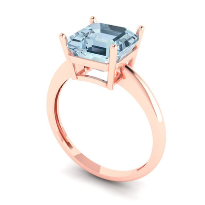 2.5 cttw Zirconia Simulated Blue Diamond Solitaire  Engagement Ring - Solid Rose Gold (VVS1, Asscher Cut,8.0mm)