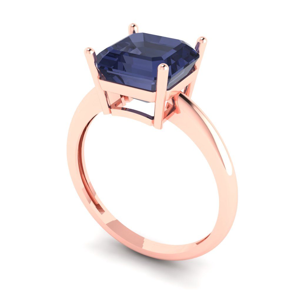 2.5 cttw Simulated Blue Sapphire Solitaire  Engagement Ring - Solid Gold (Asscher Cut,8.0mm)