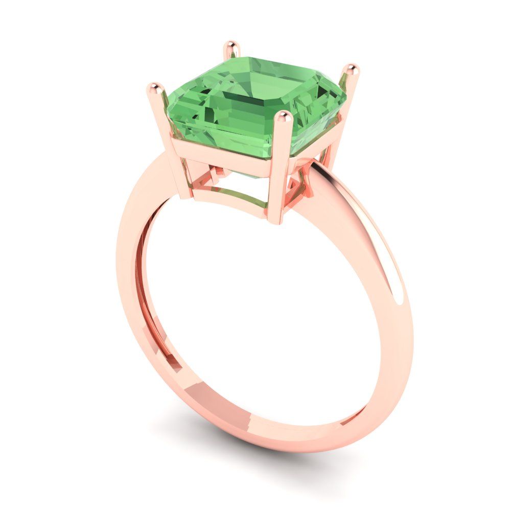 2.5 cttw Zirconia Simulated Green Diamond Solitaire  Engagement Ring - Solid Rose Gold (VVS1, Asscher Cut,8.0mm)