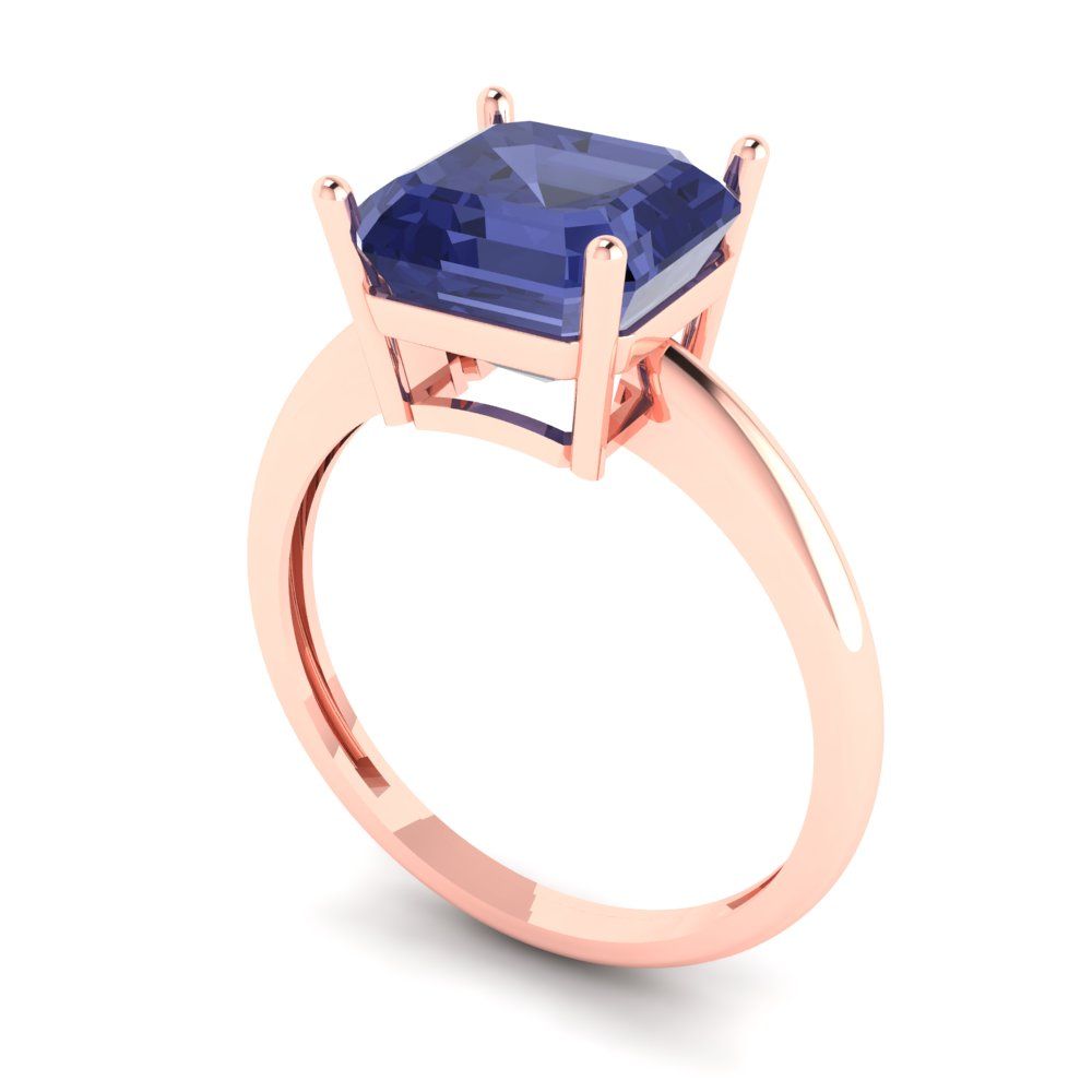 2.5 cttw Simulated Tanzanite Solitaire  Engagement Ring - Solid Gold (Asscher Cut,8.0mm)