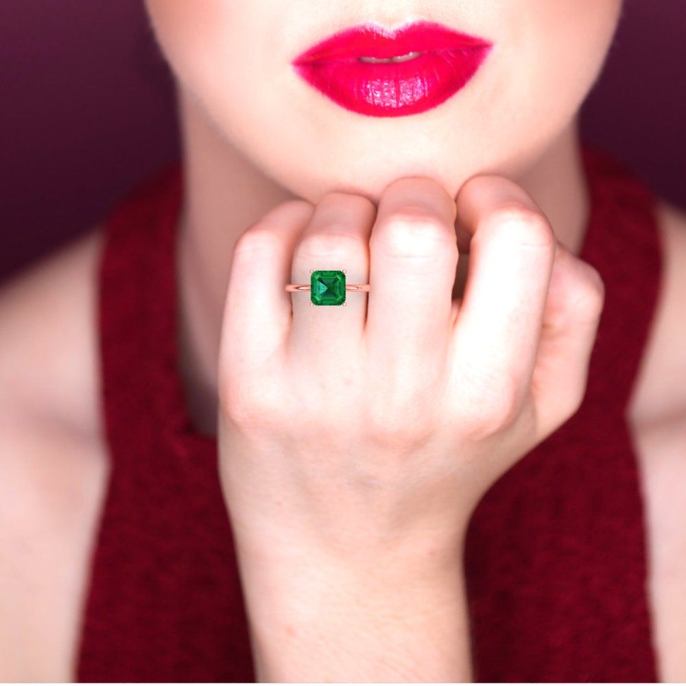 2.5 cttw Simulated Emerald Solitaire  Engagement Ring - Solid Gold (Asscher Cut,8.0mm)