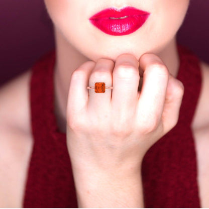 2.5 cttw Zirconia Simulated Red Diamond Solitaire  Engagement Ring - Solid Gold (VVS1, Asscher Cut,8.0mm)