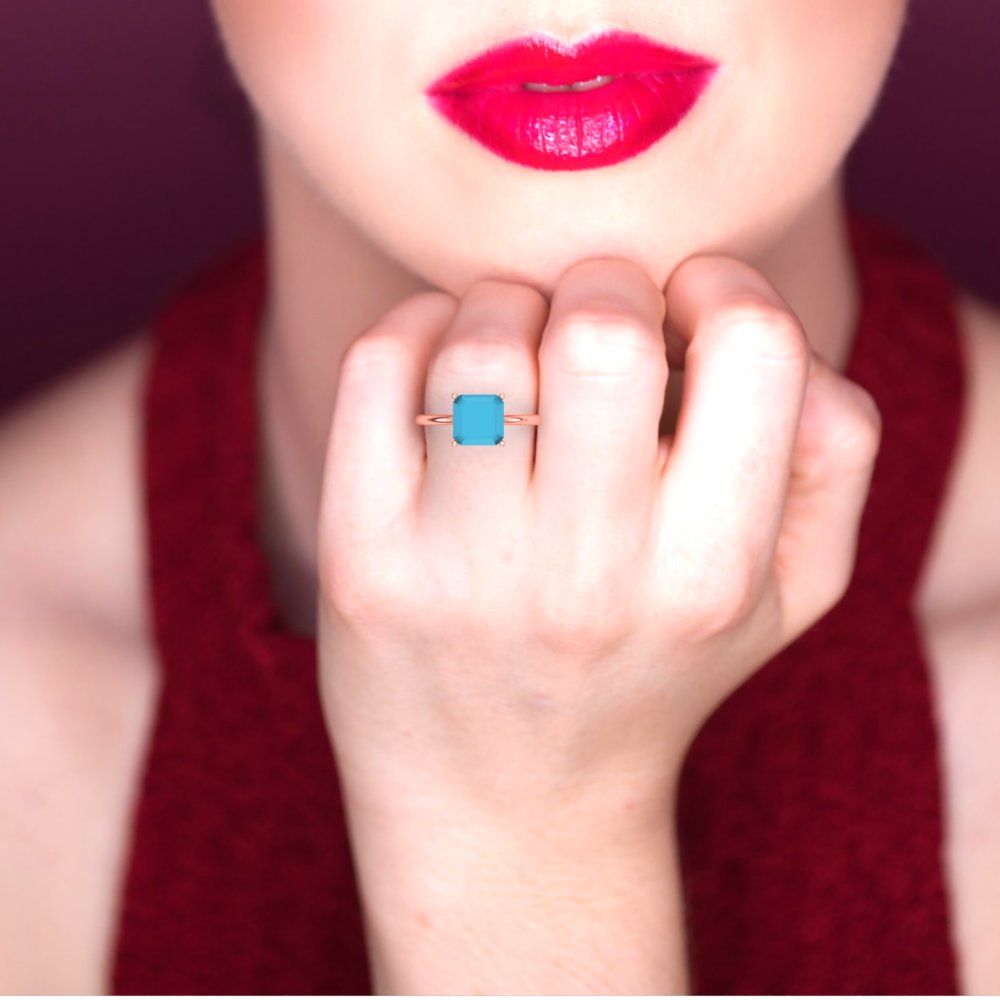 2.5 cttw Simulated Turquoise Solitaire  Engagement Ring - Solid Gold (Asscher Cut,8.0mm)