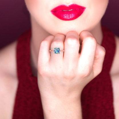 2.5 cttw Blue Moissanite Solitaire  Engagement Ring - Solid Gold (Asscher Cut,8.0mm)