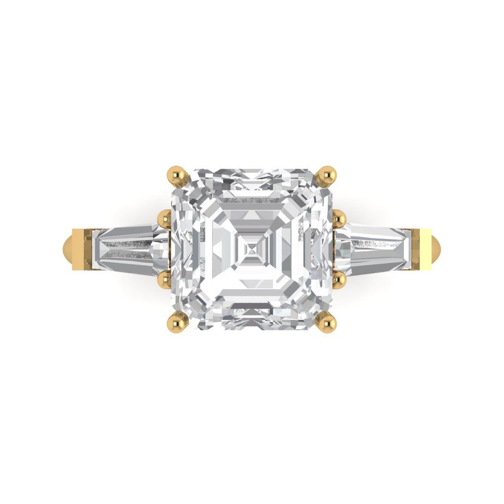 3 cttw Certified Moissanite Three-Stone Engagement Ring - Solid Gold (VVS1, D-F,Asscher Cut,8.0mm)