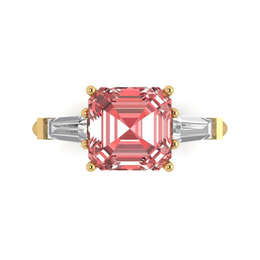 3 cttw Natural Garnet Three-Stone Engagement Ring - Solid Yellow Gold (VVS1, Asscher Cut,8.0mm)