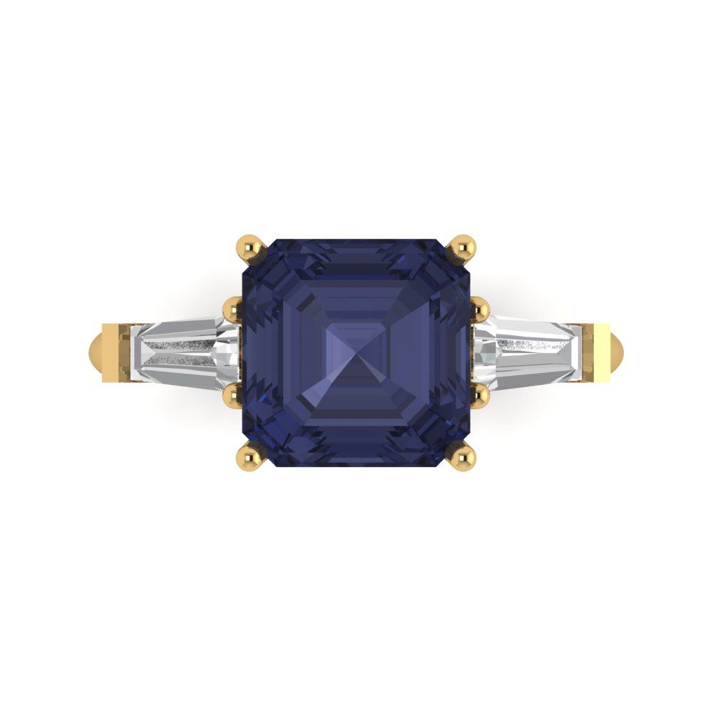 3 cttw Simulated Blue Sapphire Three-Stone Engagement Ring - Solid Gold (Asscher Cut,8.0mm)