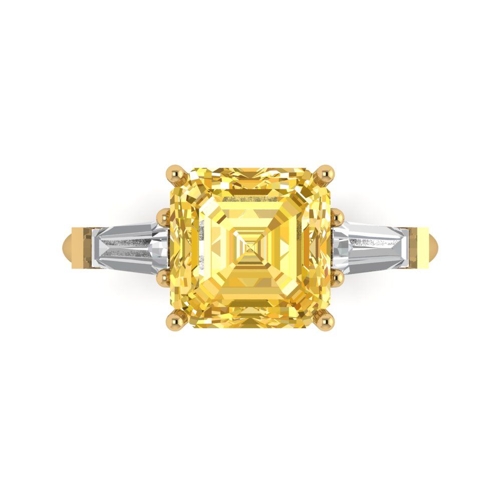 3 cttw Zirconia Simulated Yellow Diamond Three-Stone Engagement Ring - Solid Gold (VVS1, Asscher Cut,8.0mm)