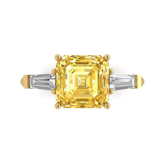 3 cttw Zirconia Simulated Yellow Diamond Three-Stone Engagement Ring - Solid Yellow Gold (VVS1, Asscher Cut,8.0mm)