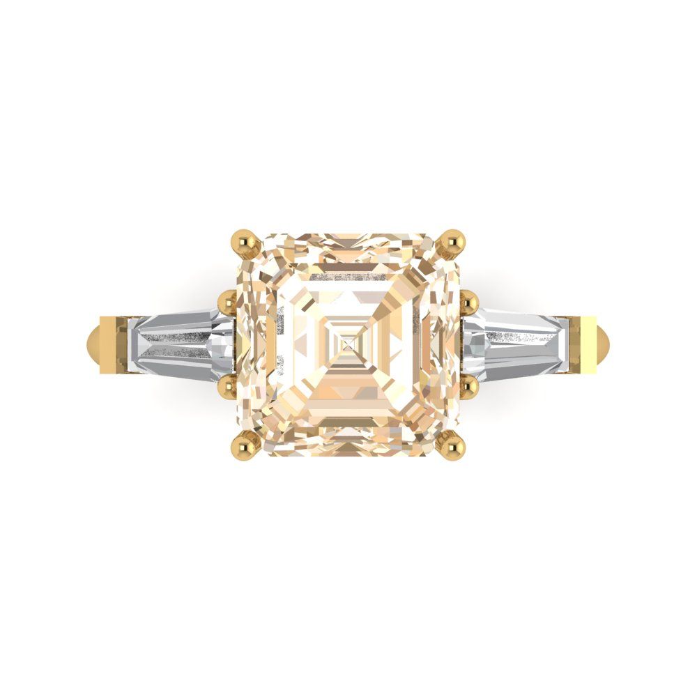 3 cttw Natural Morganite Three-Stone Engagement Ring - Solid Gold (Asscher Cut,8.0mm)