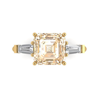 3 cttw Natural Morganite Three-Stone Engagement Ring - Solid Gold (Asscher Cut,8.0mm)