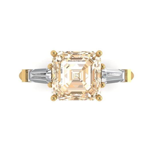 3 cttw Natural Morganite Three-Stone Engagement Ring - Solid Yellow Gold (VVS1, Asscher Cut,8.0mm)