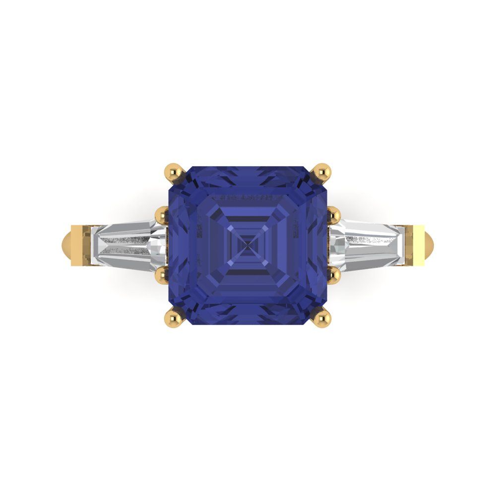 3 cttw Simulated Tanzanite Three-Stone Engagement Ring - Solid Gold (Asscher Cut,8.0mm)