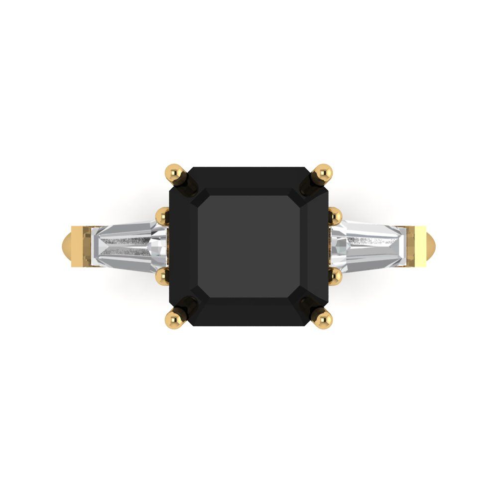 3 cttw Natural Onyx Three-Stone Engagement Ring - Solid Gold (Asscher Cut,8.0mm)