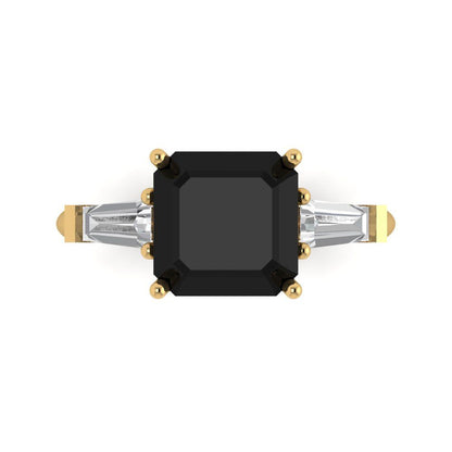 3 cttw Natural Onyx Three-Stone Engagement Ring - Solid Gold (Asscher Cut,8.0mm)