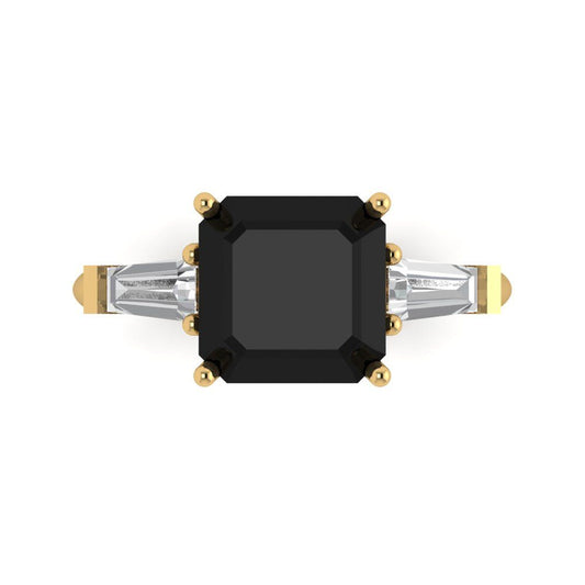 3 cttw Natural Onyx Three-Stone Engagement Ring - Solid Yellow Gold (VVS1, Asscher Cut,8.0mm)