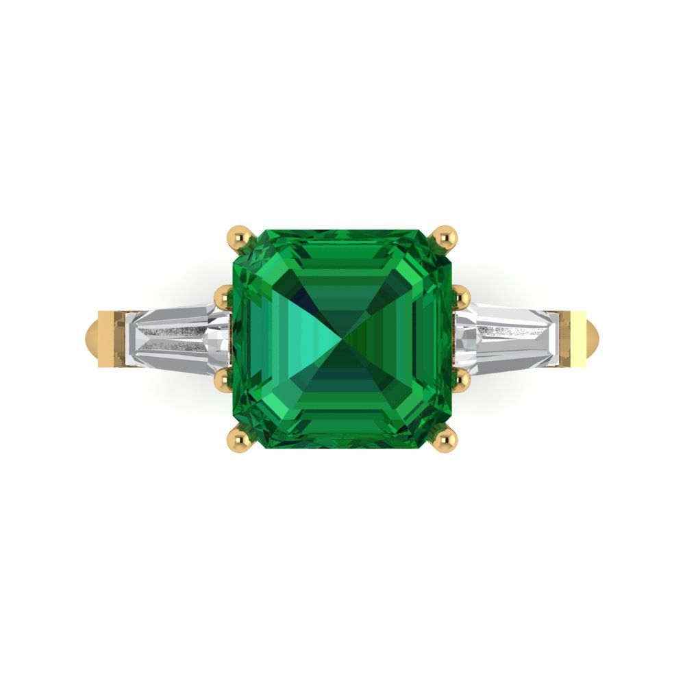 3 cttw Simulated Emerald Three-Stone Engagement Ring - Solid Gold (Asscher Cut,8.0mm)