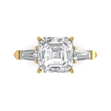3.5 ct Brilliant Asscher Cut Natural Diamond Stone Clarity SI1-2 Color G-H Yellow Gold Three-Stone Ring