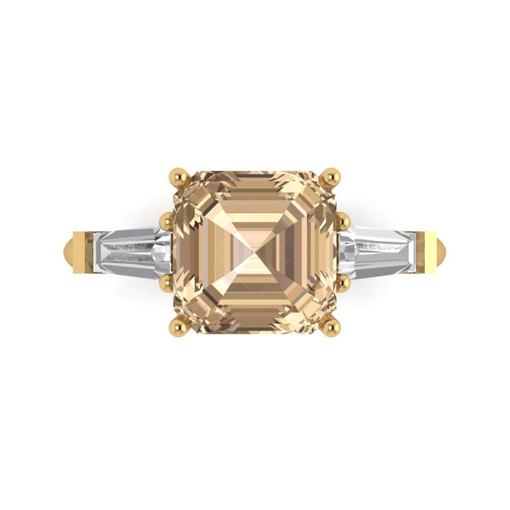 3 cttw Yellow Moissanite Three-Stone Engagement Ring - Solid Gold (Asscher Cut,8.0mm)