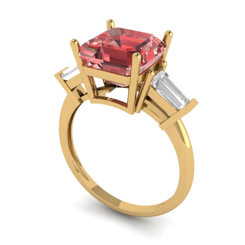 3 cttw Natural Garnet Three-Stone Engagement Ring - Solid Gold (Asscher Cut,8.0mm)